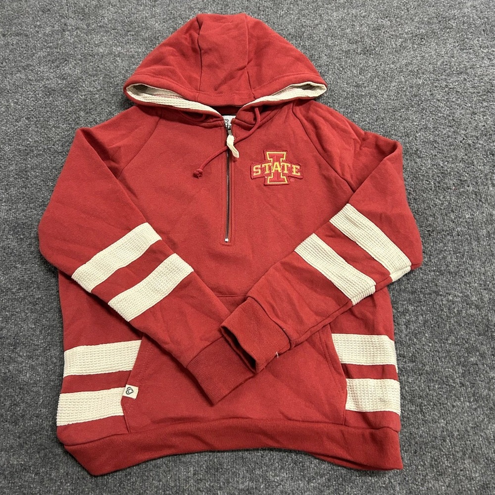Colosseum Hoodie Womens Size L Red Iowa State Cyclones Quarter Zip Waffle Stripe